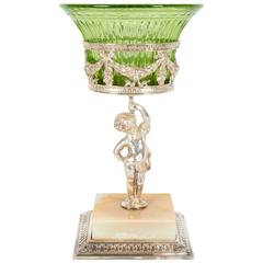 Antique Figural Silver Plate and Cut-Glass Dessert Tazza