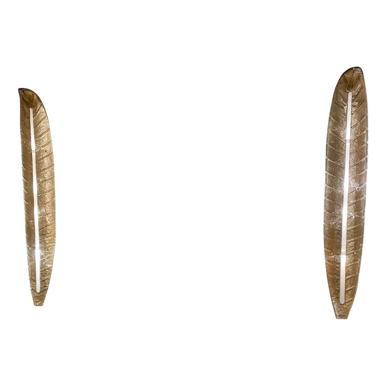 Mid-Century Pair of Gold Murano Glass Wall Lights in the style of Barovier For Sale
