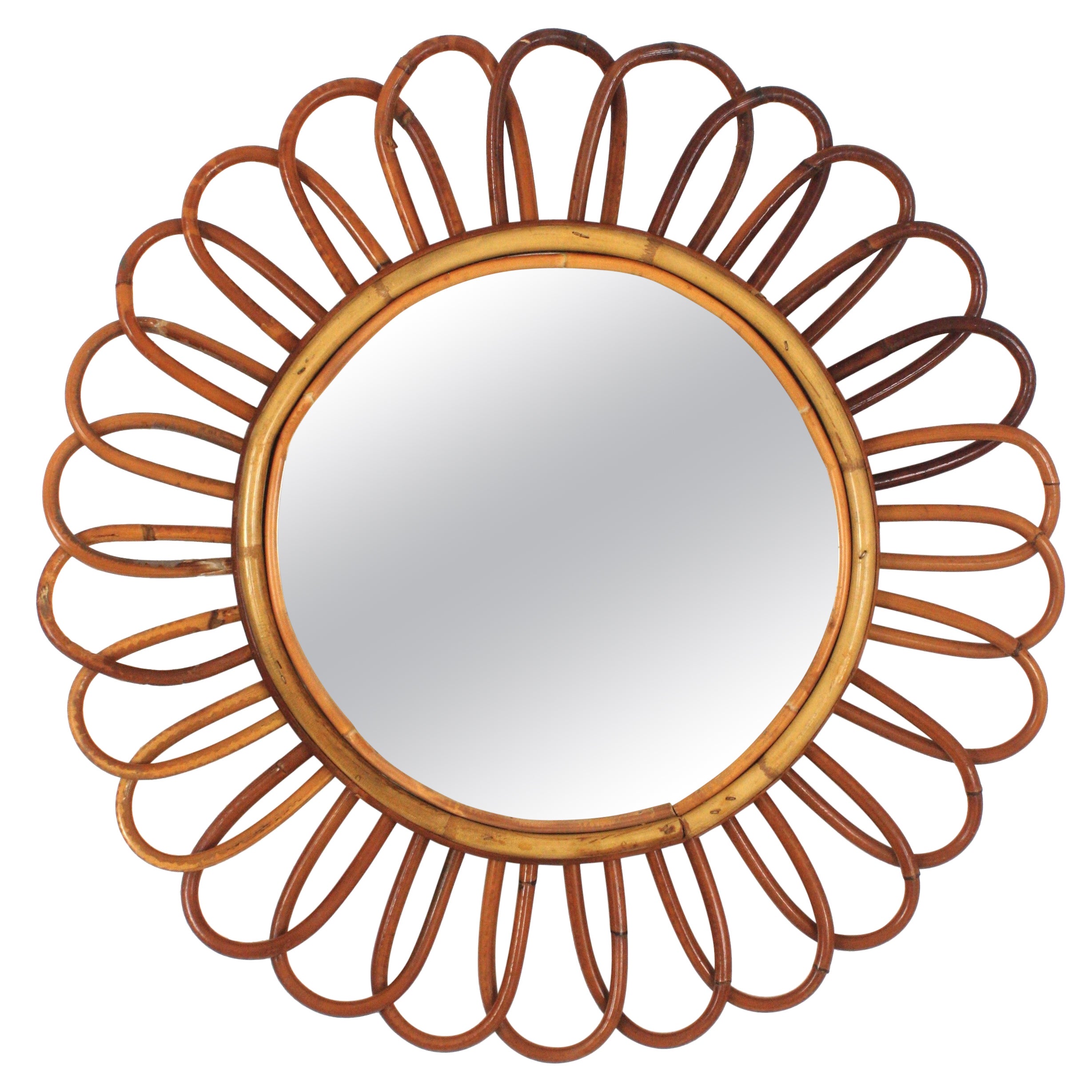 Spanischer blumenförmiger Spiegel aus Rattan, 1960er Jahre