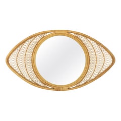 Spanish Giant Size Rattan & Woven Wicker Eye Shaped Wall Mirror