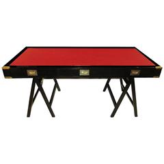 French Ebonized Campaign Desk Red Leather Top And Applied Brass 10