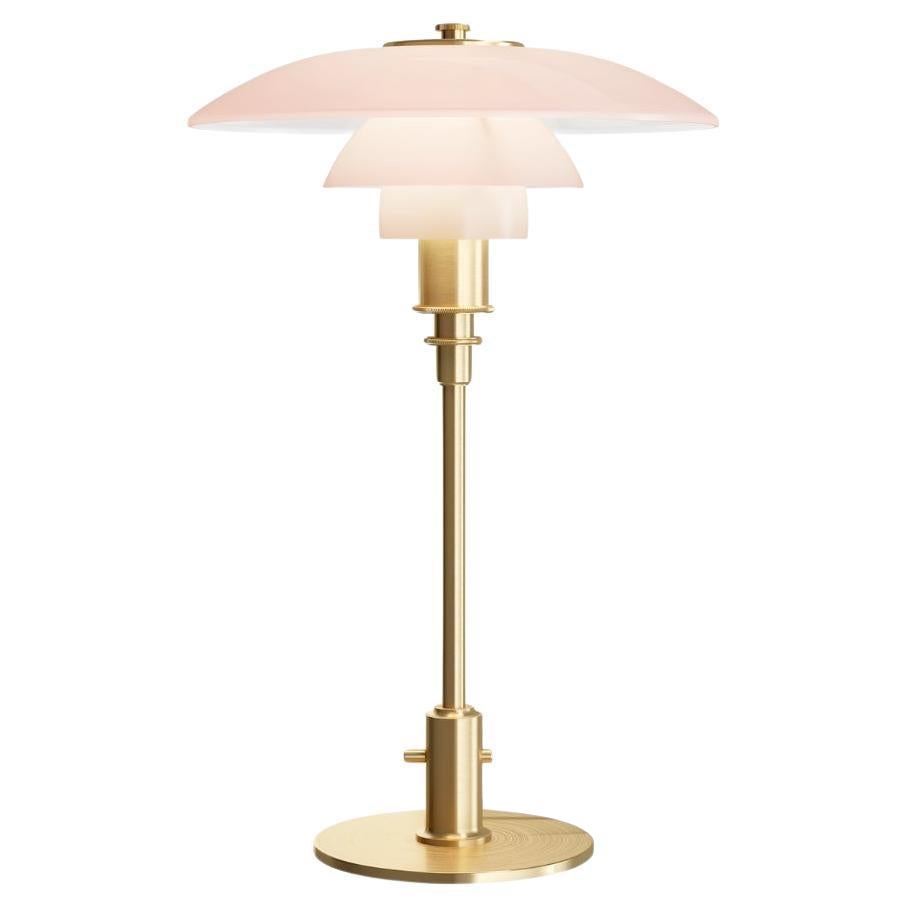 Poul Henningsen 'PH 3/2' Pale Rose Glass and Brass Table Lamp for Louis Poulsen