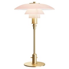 Poul Henningsen 'PH 3/2' Lámpara de sobremesa de vidrio rosa pálido y latón para Louis Poulsen