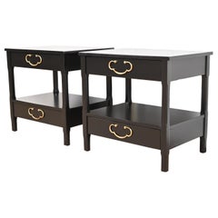 American of Martinsville Mid-Century Black Lacquered Nightstands, Refinished