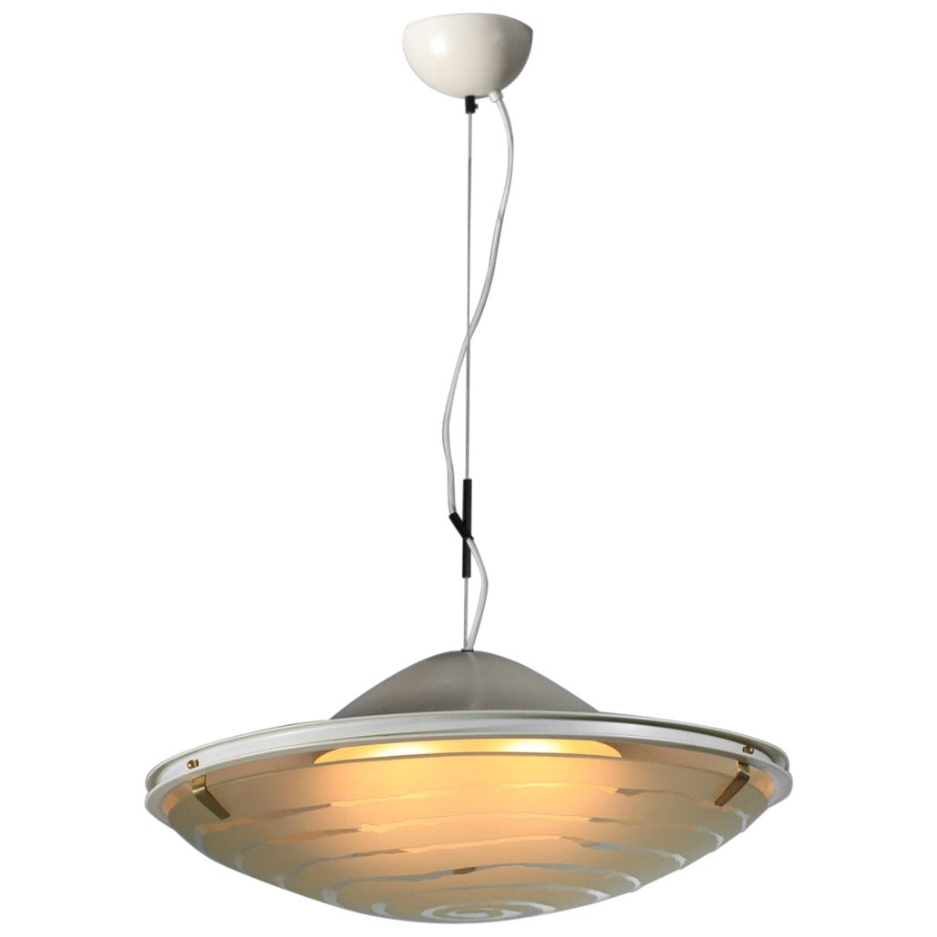70s glass and lacquered metal chandelier by Gaetano Sciolari for Stilnovo