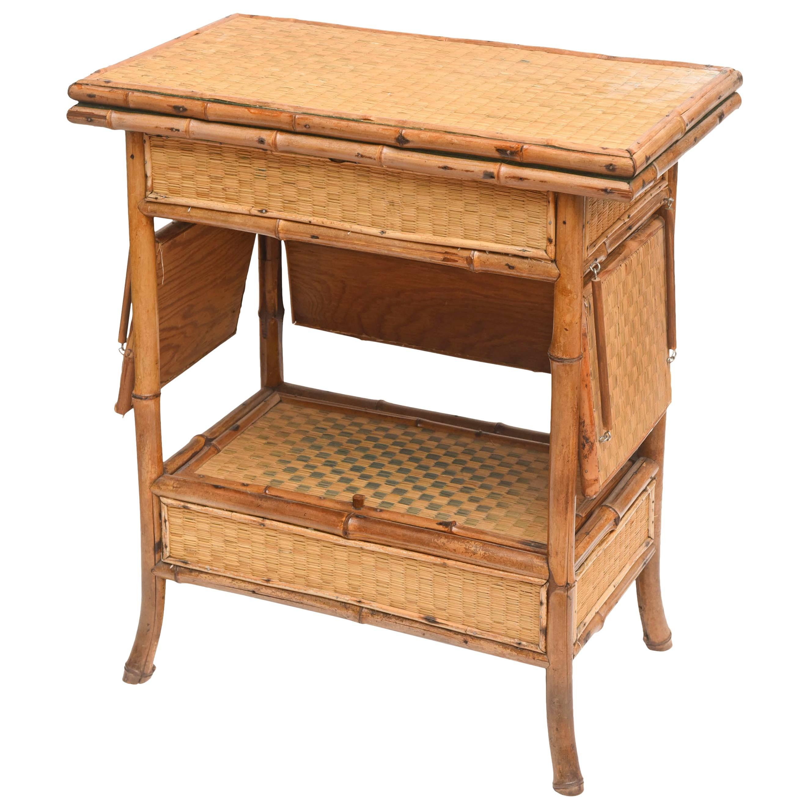 Unusual Flip Top Bamboo Card Table