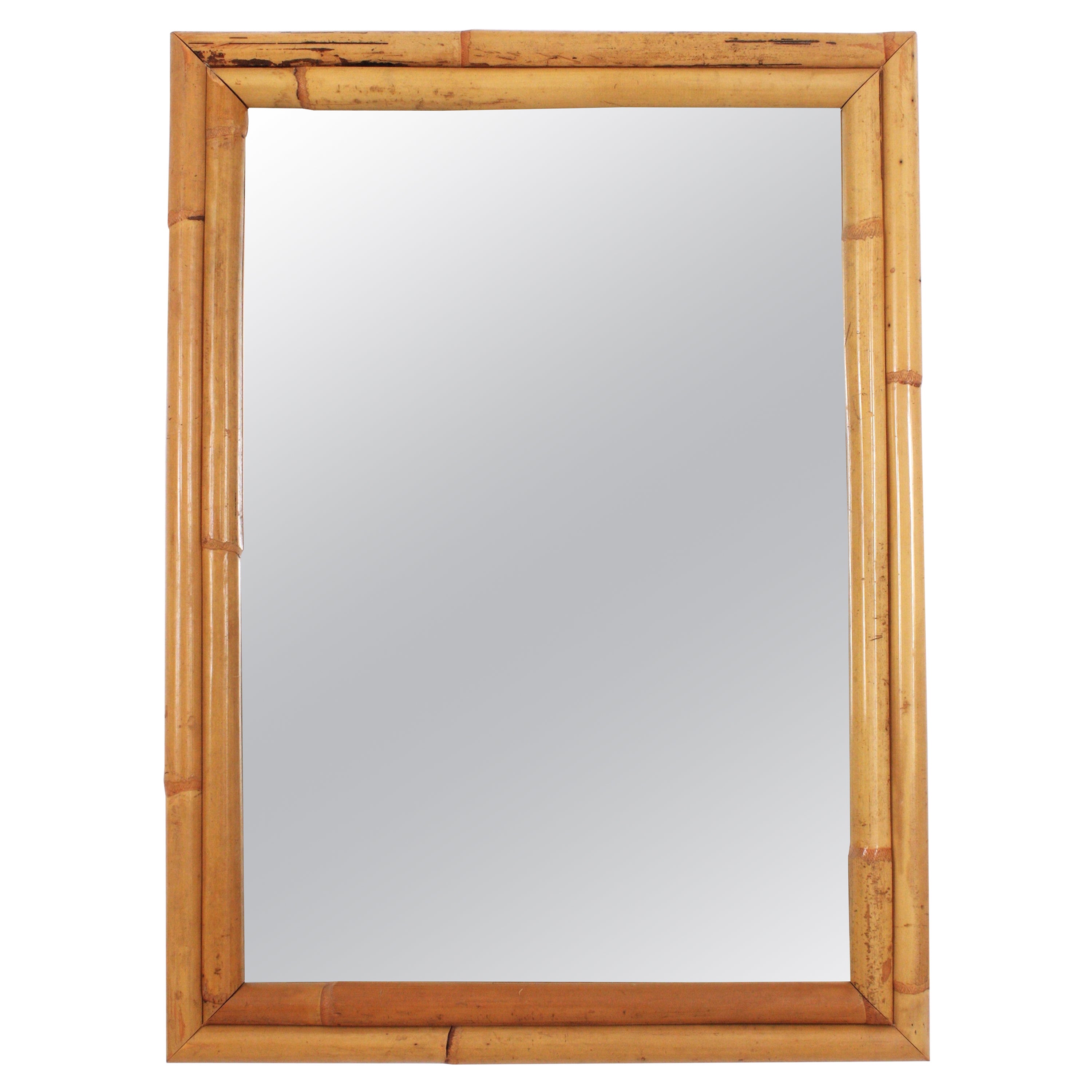 Miroir rectangulaire en bambou et rotin