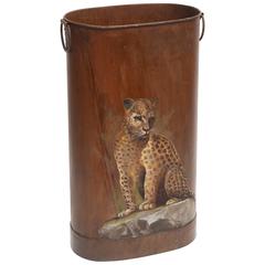Vintage Tole Umbrella Stand with Hand-Painted Leopard