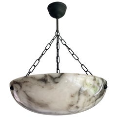 Timeless Marble-Like White & Black Good Size Alabaster Pendant Flush Mount 1920