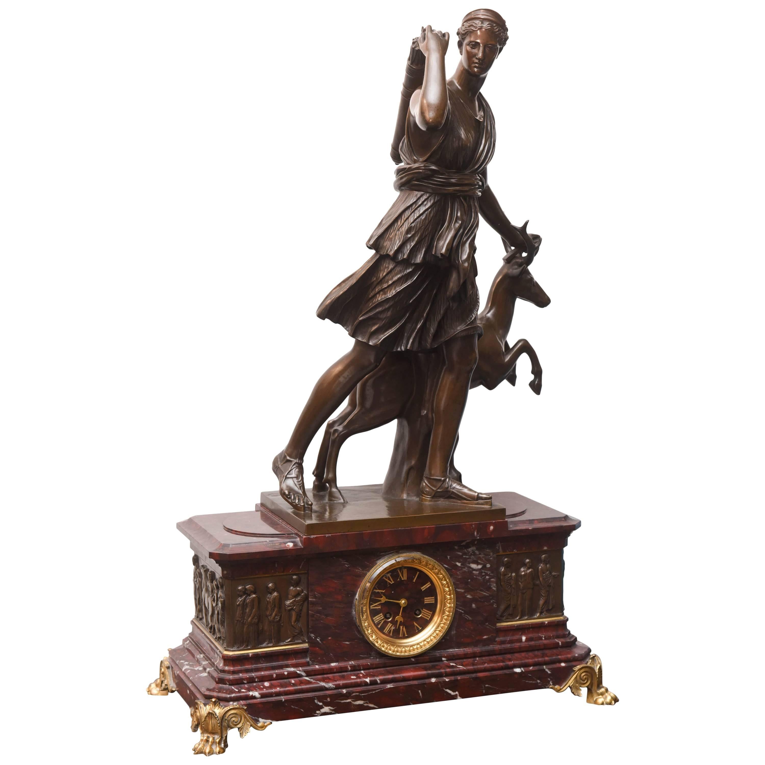 Important Over-Scaled Barbedienne Bronze Mounted Mantel Clock