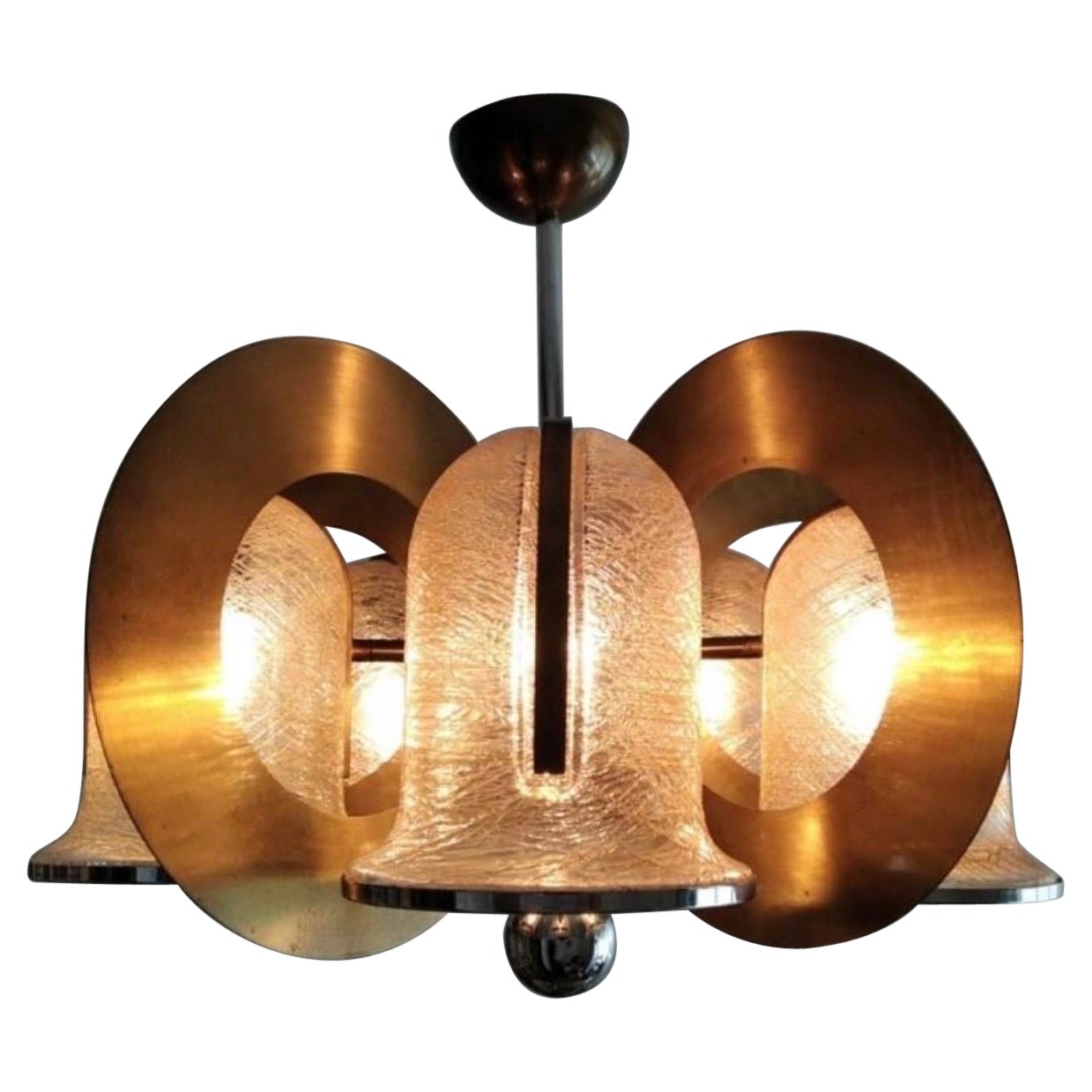 Gaetano Sciolari Chandelier yellow gold Glass Murano with brass , Italy 1970