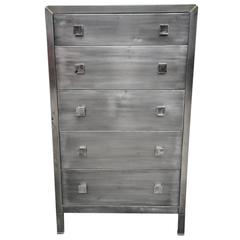 Brushed Steel Gunmetal Highboy Dresser By Norman Bel Geddes For Simmons