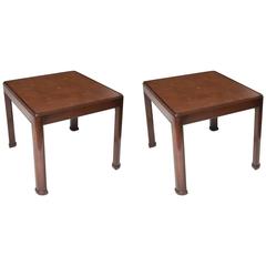 Tommi Parzinger: Pair of Leather Top Occasional Tables