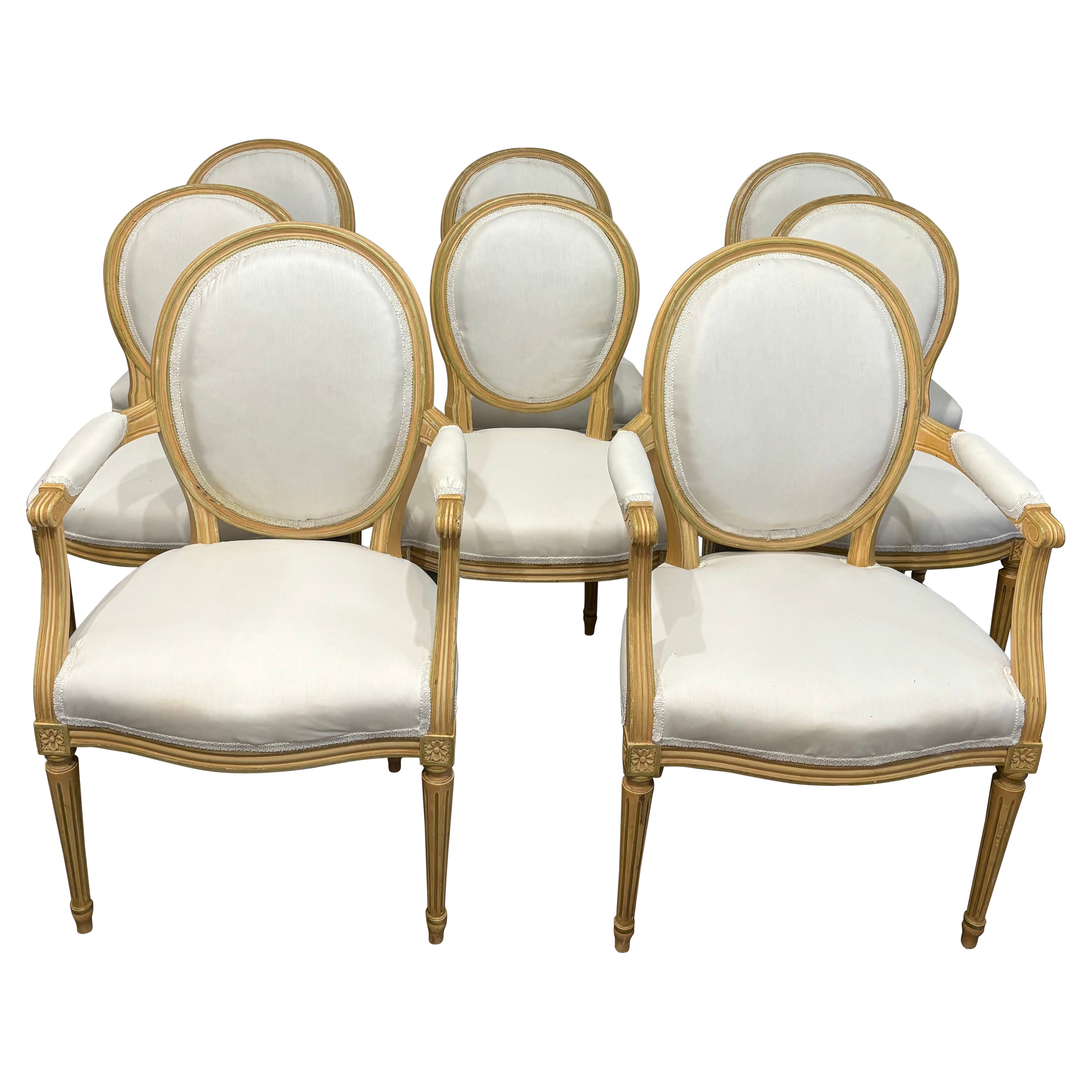 Set of 6 French Chairs & 2 Armchairs For Sale