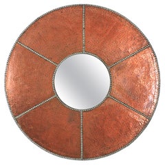 Spanish Hand Hammered Round Mirror in Copper with Iron Studs