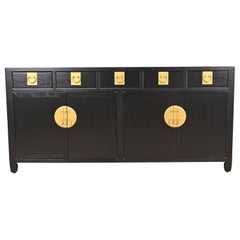 Michael Taylor per Baker Furniture Credenza laccata nera Chinoiserie