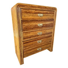 Mid-20th Century Coastal Waterfall Highboy Pencil Reed Rattan Chest of Drawers