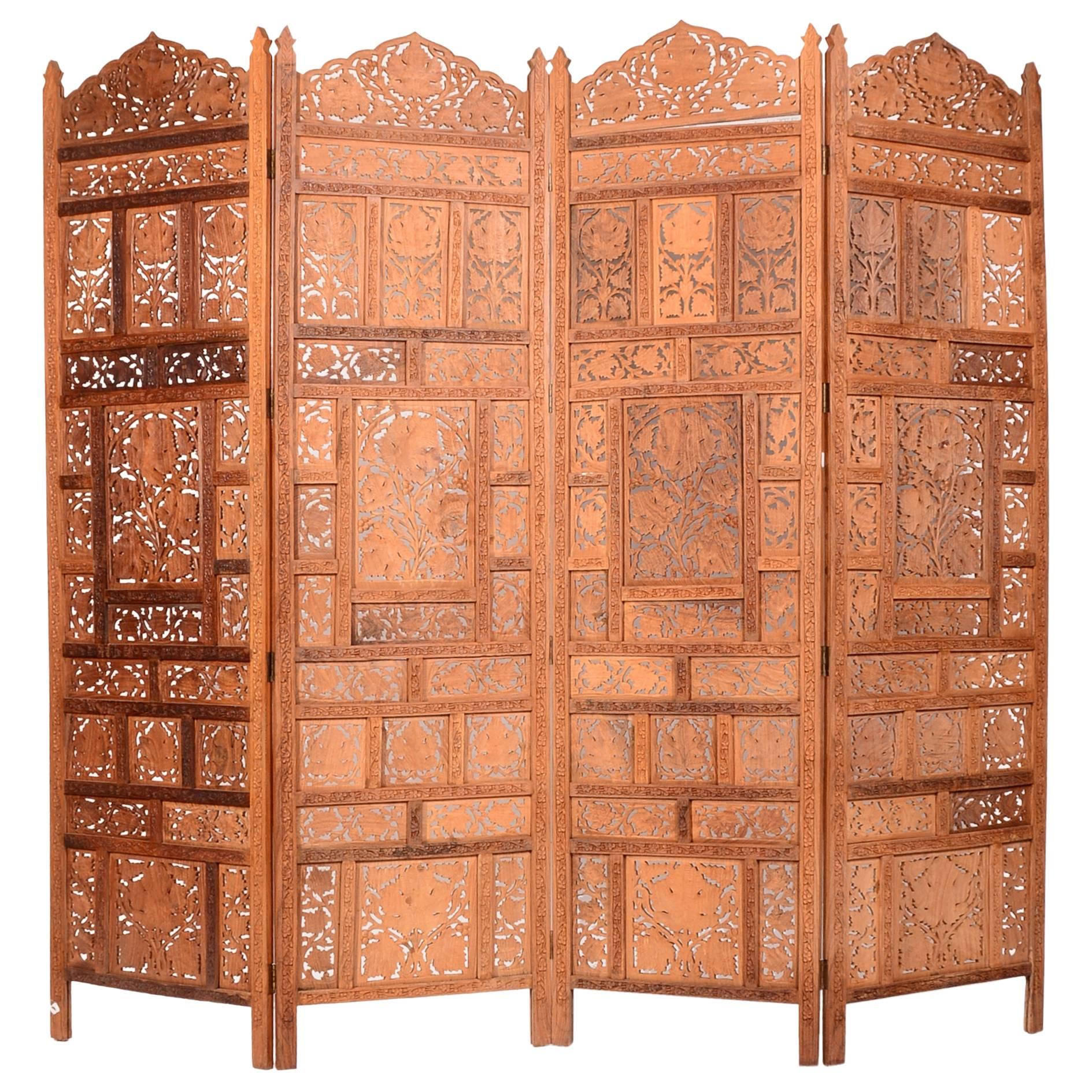 Anglo Indian Carved Four Panel Screen