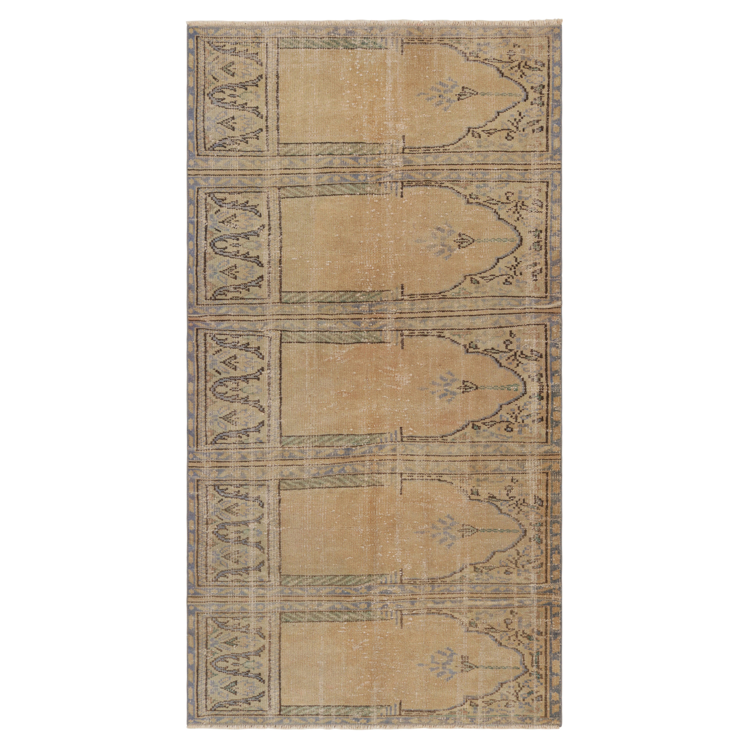 Vintage Turkish Rug in Beige-Brown, with Saf Mihrab Patterns, from Rug & Kilim For Sale