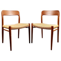 Pair Of Danish Model 75 Papercord Dining Chairs Niels Otto Møller JL Møbelfabrik