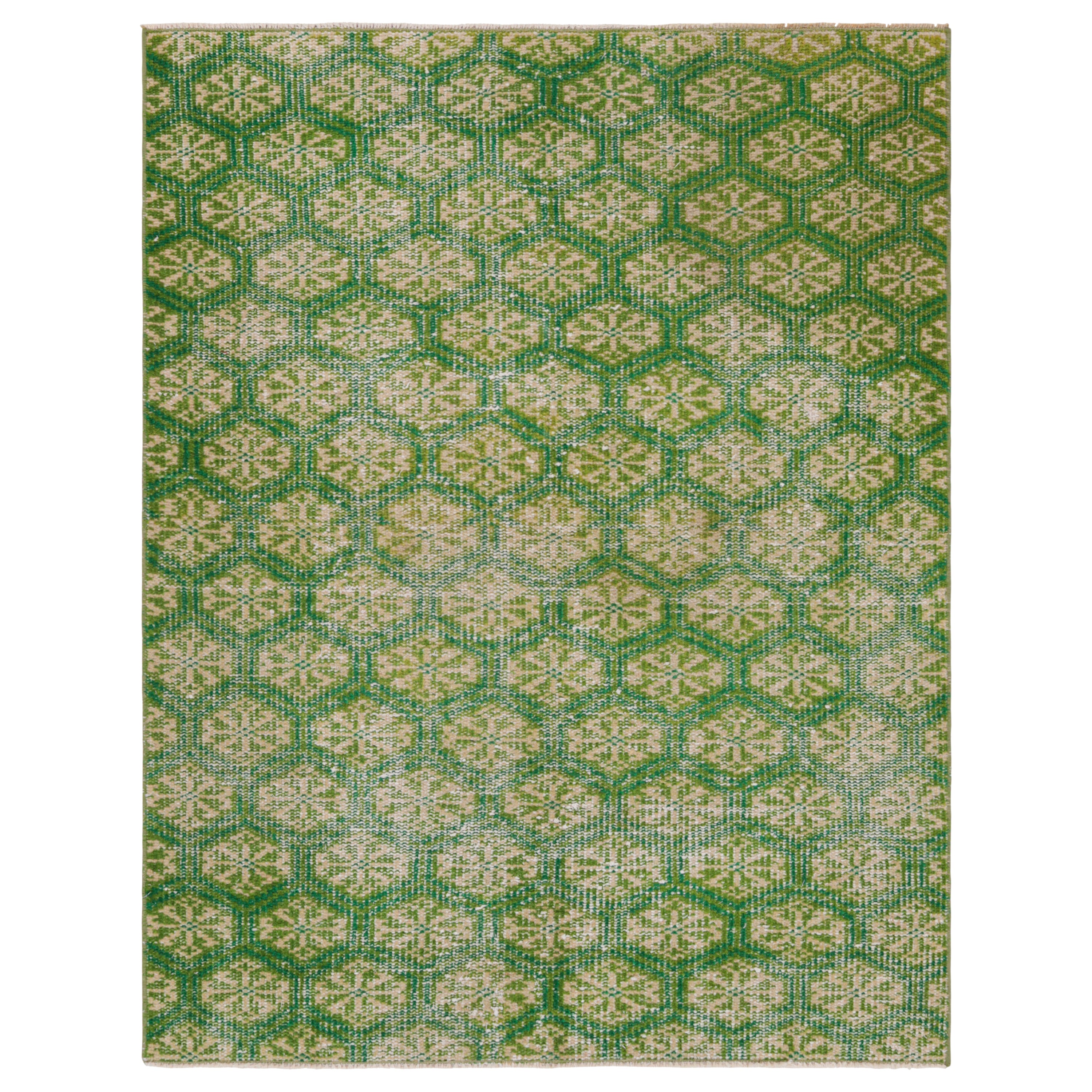 Vintage Zeki Müren Rug in Green and Beige with Floral Patterns, from Rug & Kilim