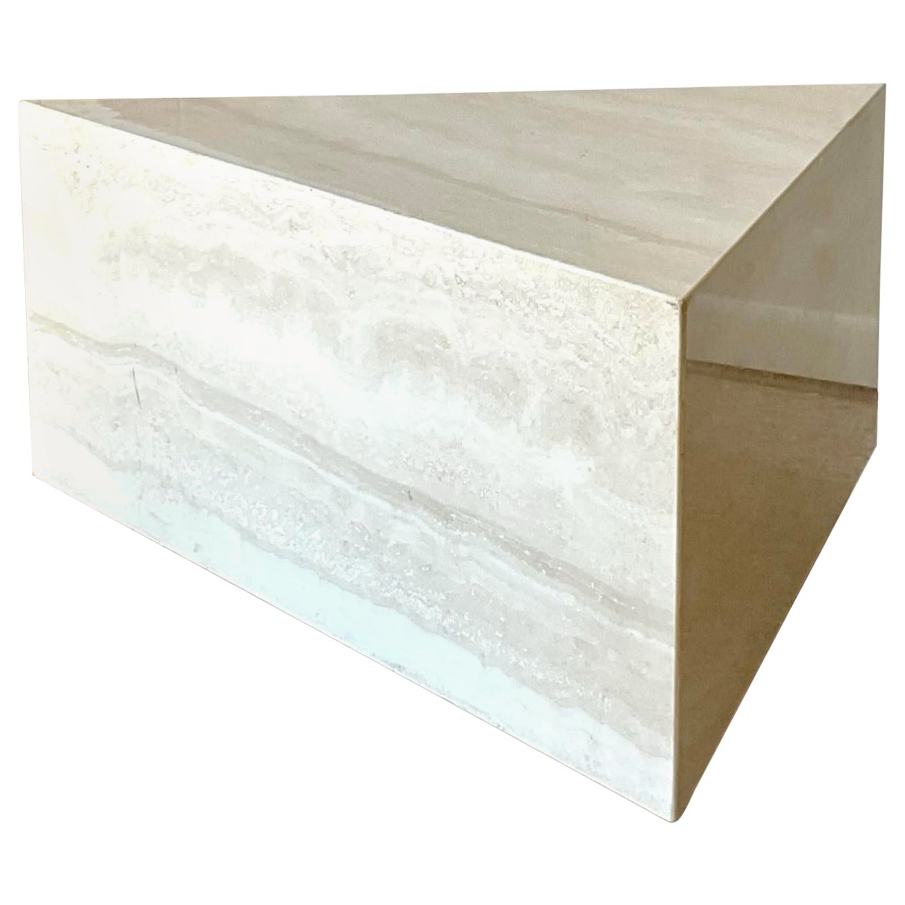 Vintage Boho Triangle Travertine Side Table For Sale
