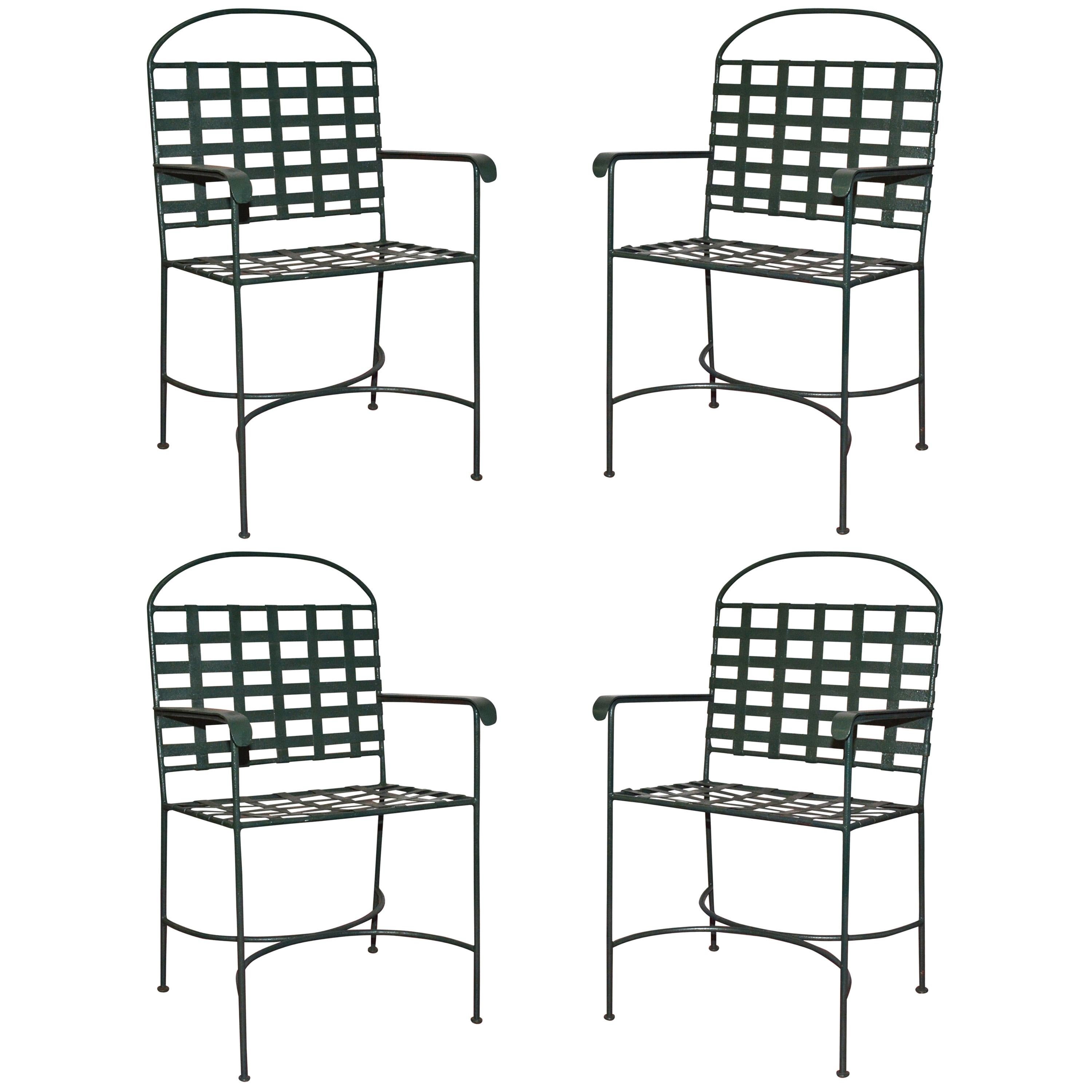 Set of Four Vintage Green Porch/Terrace Armchairs