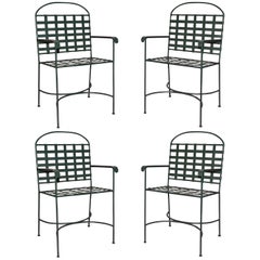 Set of Four Vintage Green Porch/Terrace Armchairs