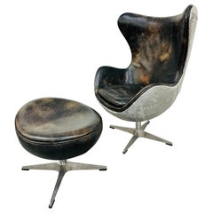 Modern Restoration Hardware Aviator Swivel Egg Chair & Ottoman