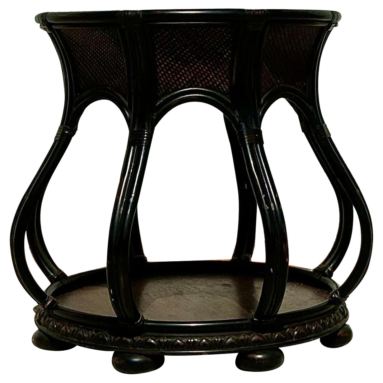 Vintage Coastal Woven Rattan Dining Table Pedestal