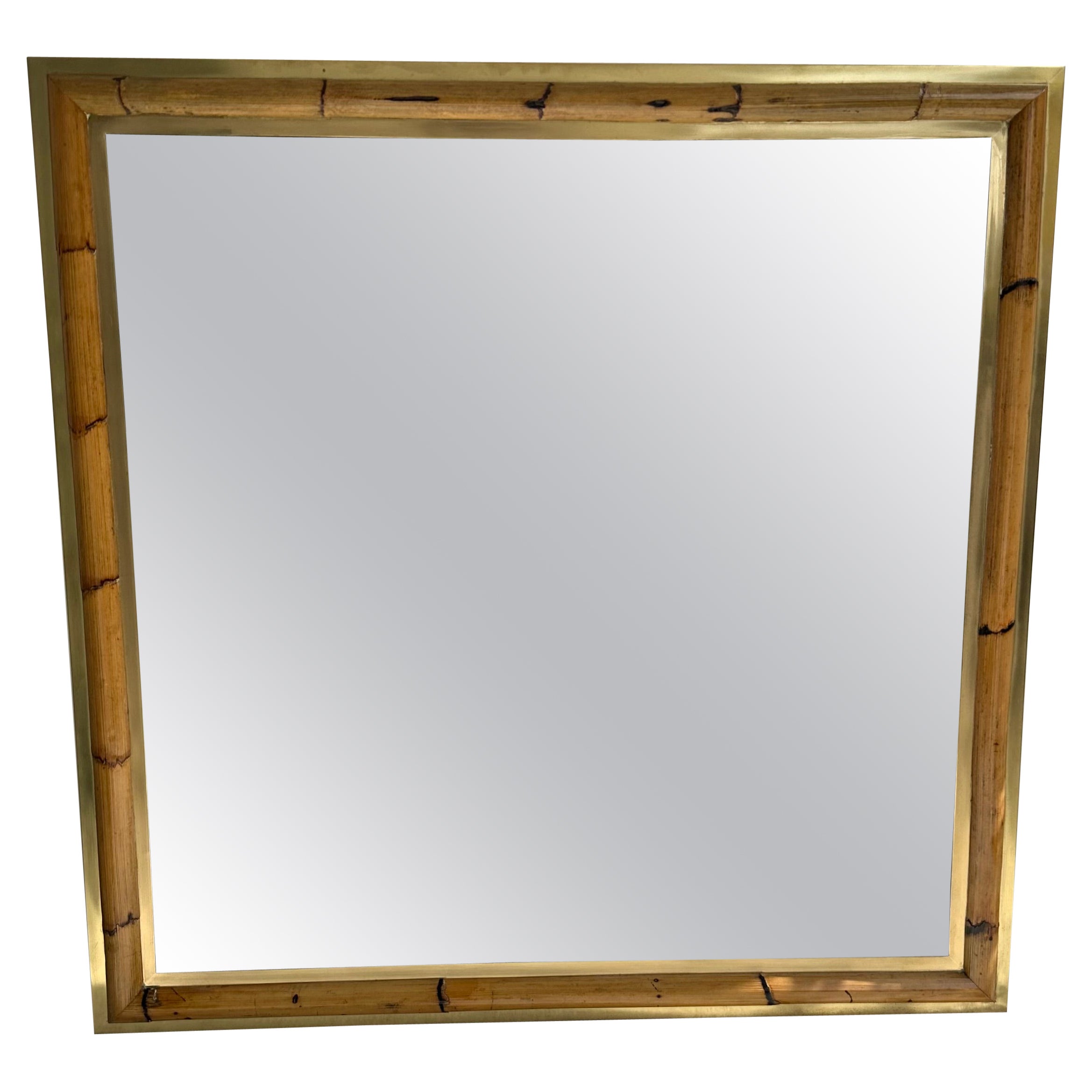 Brass and Bamboo Wall Mirror by Vivai Del Sud. Italy, 1970s