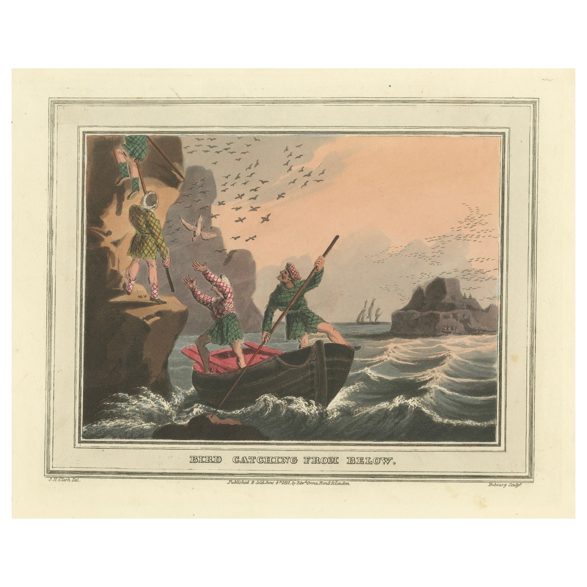 Foreign Field Sports: Bird Catching Aquatint by Dubourg & Howitt, 1813