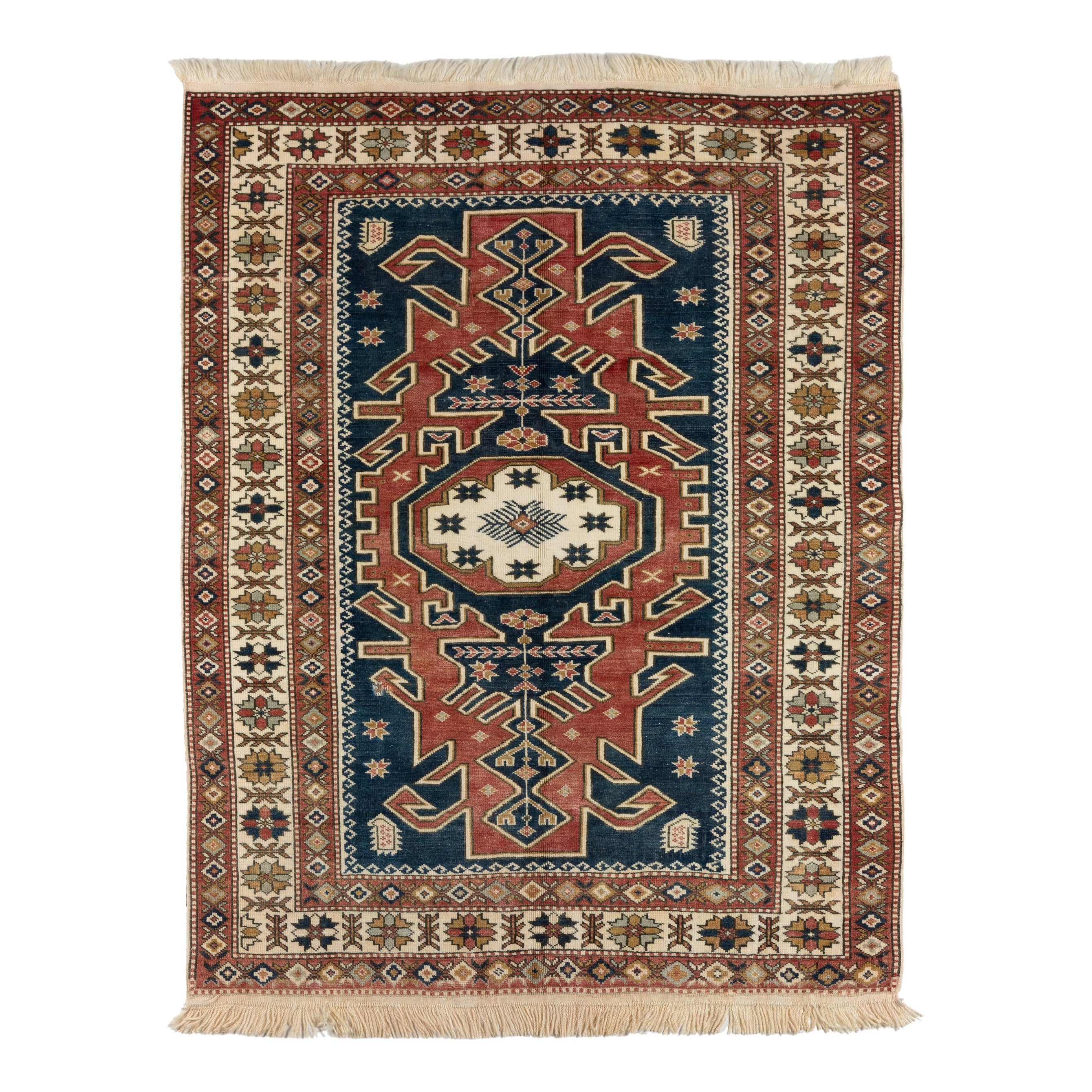 4.8x6 Ft Handmade Vintage Village Rug, 100% Wool, One of a Kind Turkish Carpet