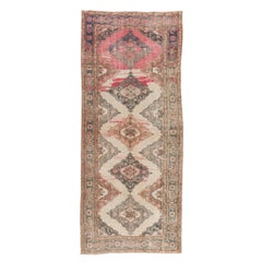 4.8x11.6 Ft Vintage Oushak Wool Runner Rug. Handmade Turkish Corridor Carpet