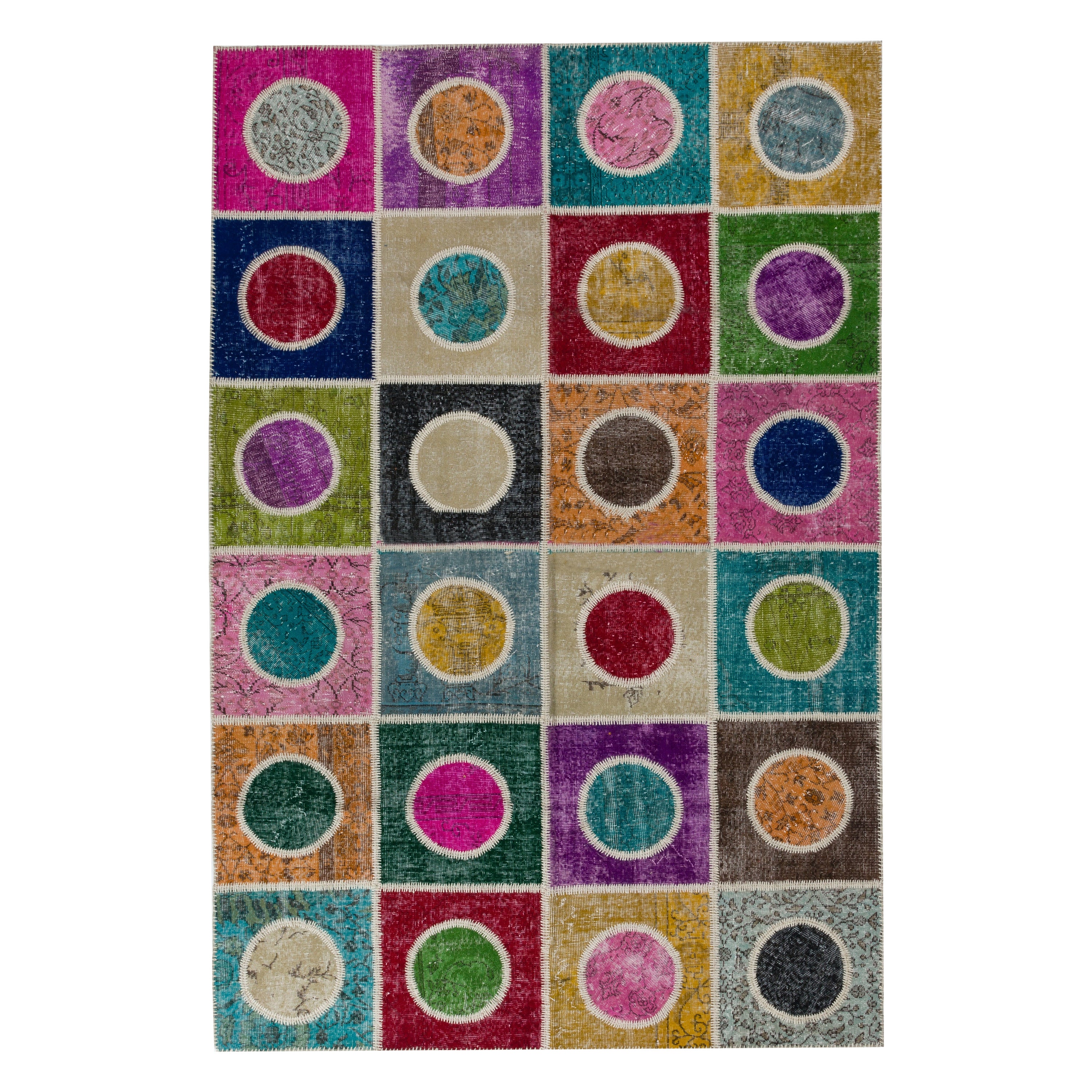 Alfombra de patchwork de colores vibrantes hecha a mano de 2,5 x 2,5 m, opciones personalizadas disponibles