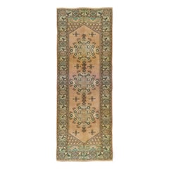 3.4x9 Ft Vintage Turkish Kula Runner Rug. Handmade Wool Corridor Carpet