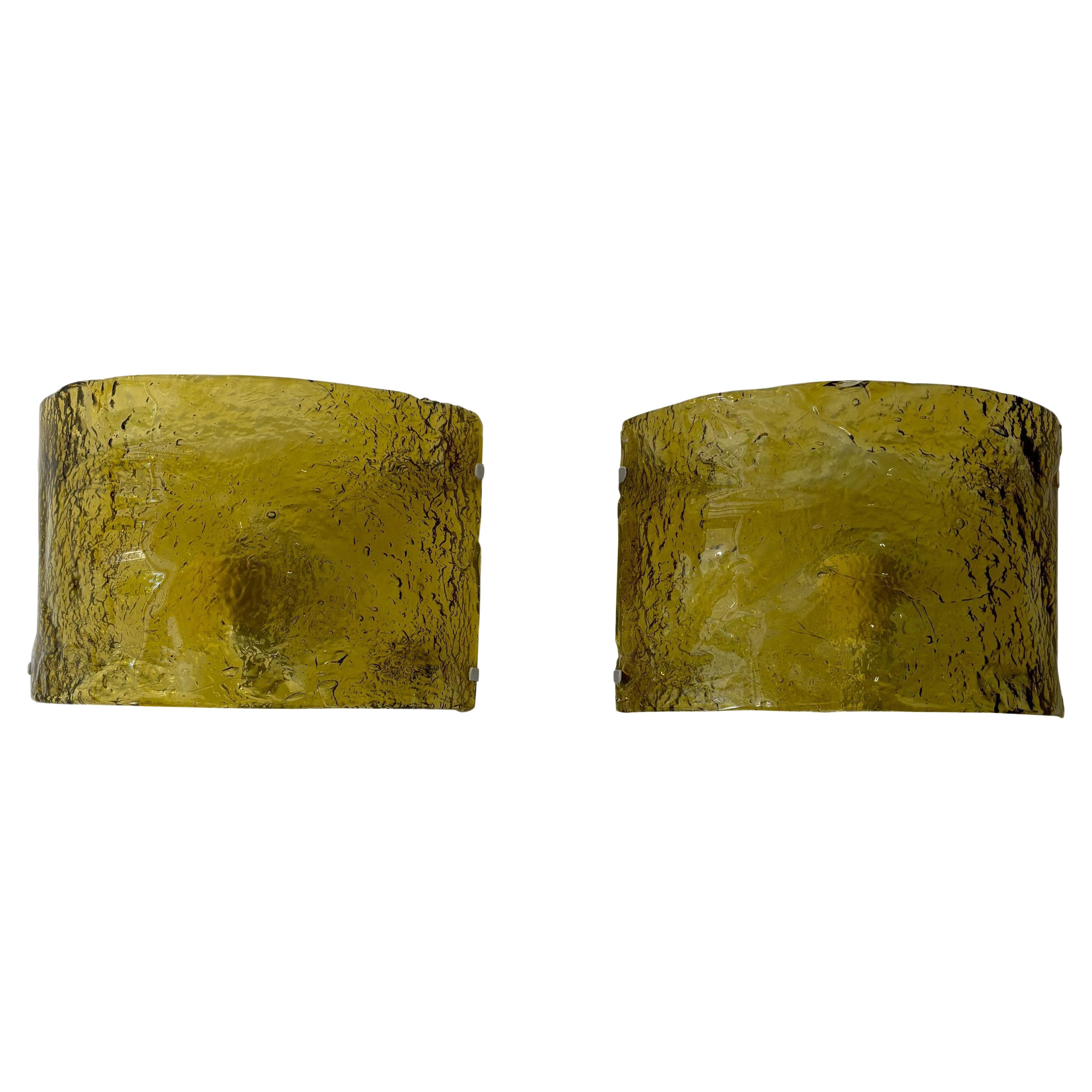 Mid Century Italian Murano Glass Mazzega Huge Yellow Sconces Midcentury Modern