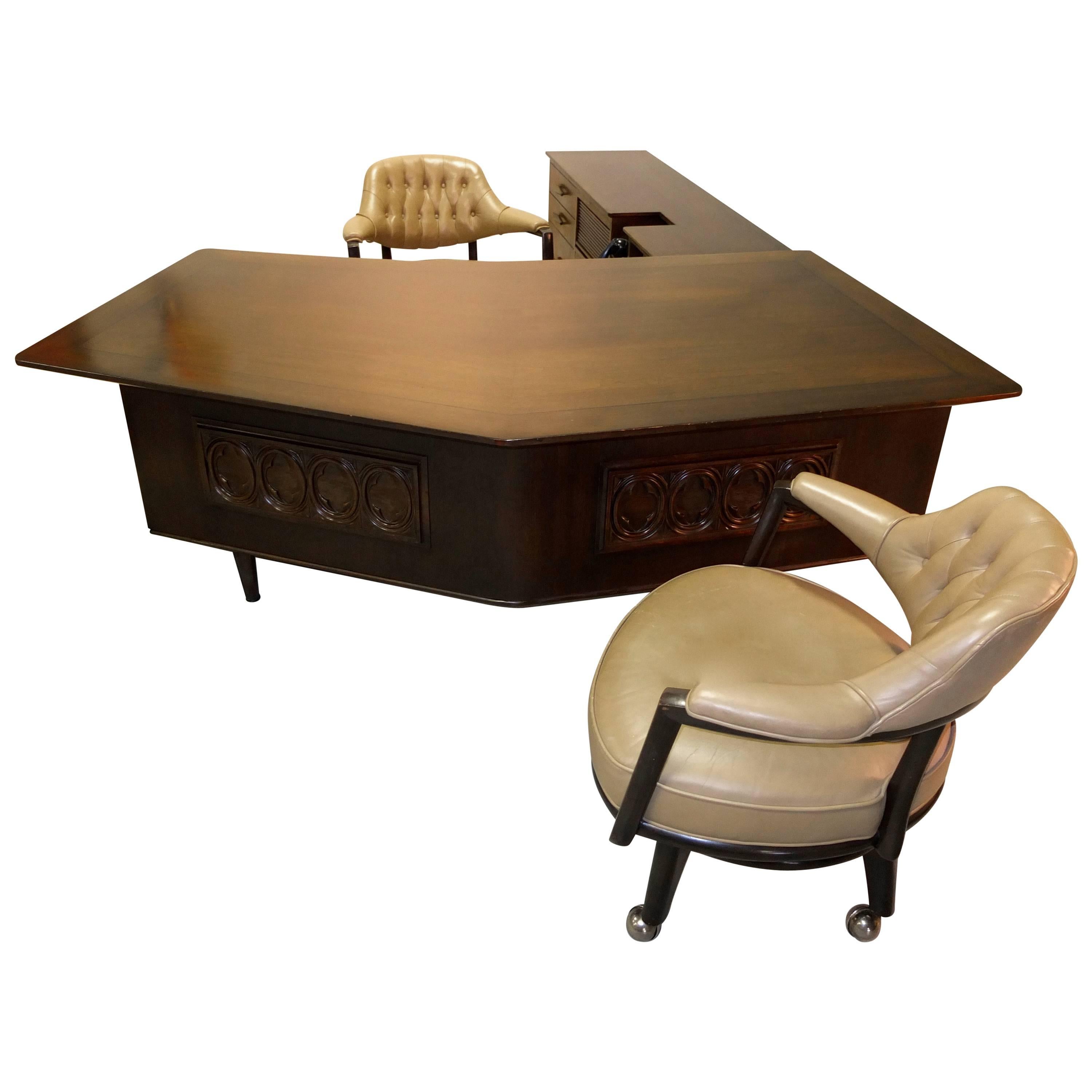 Monteverdi-Young Executive Boomerang Desk with Return and Guest Chairs