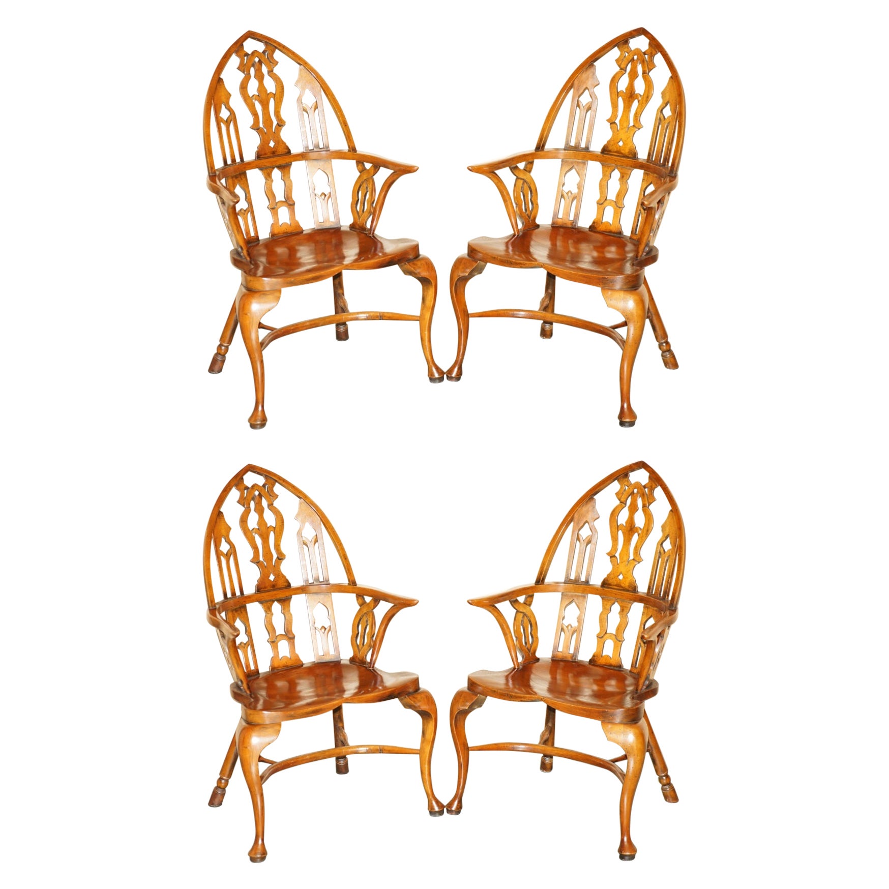 OUR FINE ARMCHAIRS GOTHIC WINDSOR STEEPLE BACK BURR YEW & ELM rénovées
