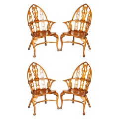FOUR FINE FULLY RESTORED GOTHIC WINDSOR STEEPLE BACK BURR YEW & ELM ARMCHAIRs