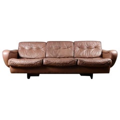 Madsen & Schubell Danish Brown Leather Three Seater Sofa Mid Century Vintage