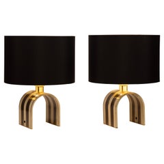 Pair of Arch Shaped Solid Brass Table Lamps by Romeo Rega, Italy, c.1970