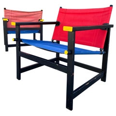 Paire de chaises vintage Ikea rouges et bleues dans le style de Mondrian
