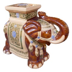 1970s Glazed Ceramic Side table in the Shape of an Elephant
