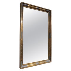 1980s Large Mirror with Wooden Frame Covered & Hand-Worked Brass