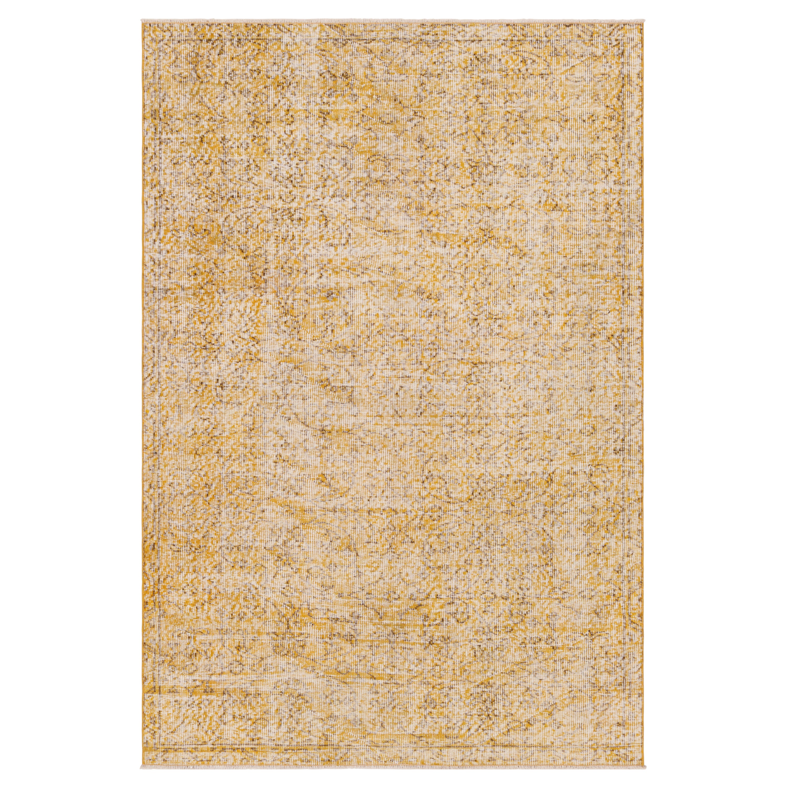 Alfombra vintage Zeki Müren dorada con motivos florales y geométricos de Rug & Kilim