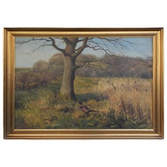  Oil on Canvas of Landscape with Pheasant, Signed C Hoyrup, 20th Century