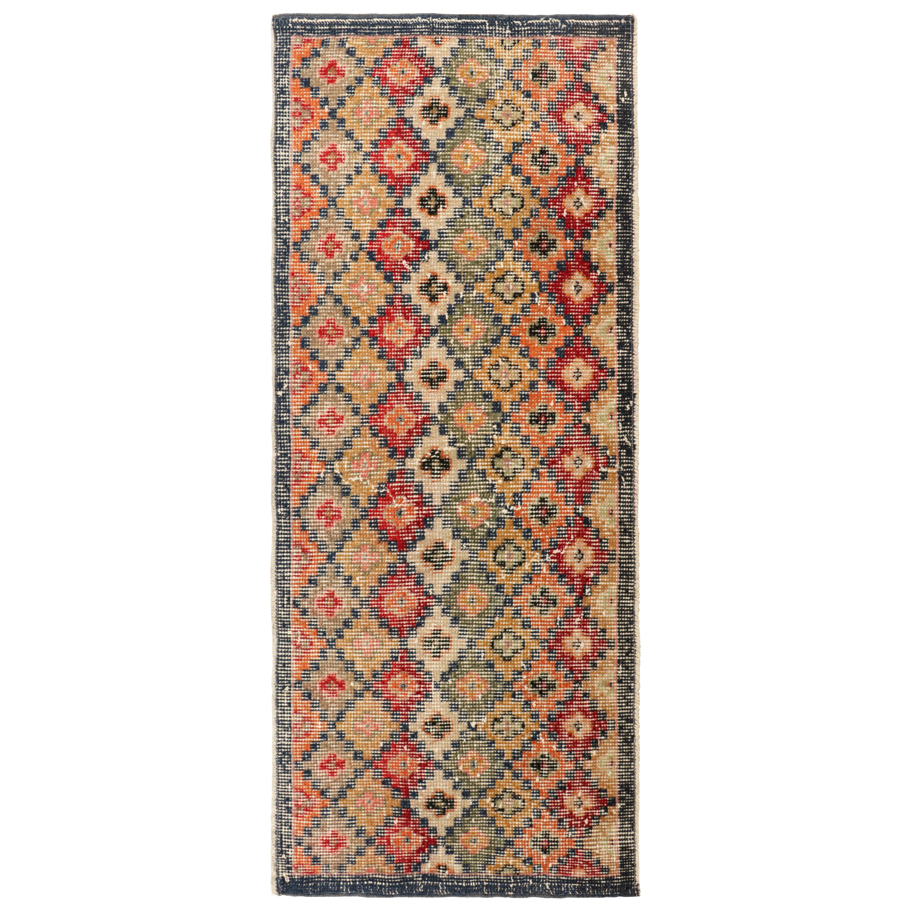 Vintage Zeki Müren Runner with Polychromatic Diamond Patterns, from Rug & Kilim For Sale