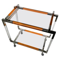 American Modern Orange Lucite & Polished Nickel, Bar Cart, Charles Hollis Jones