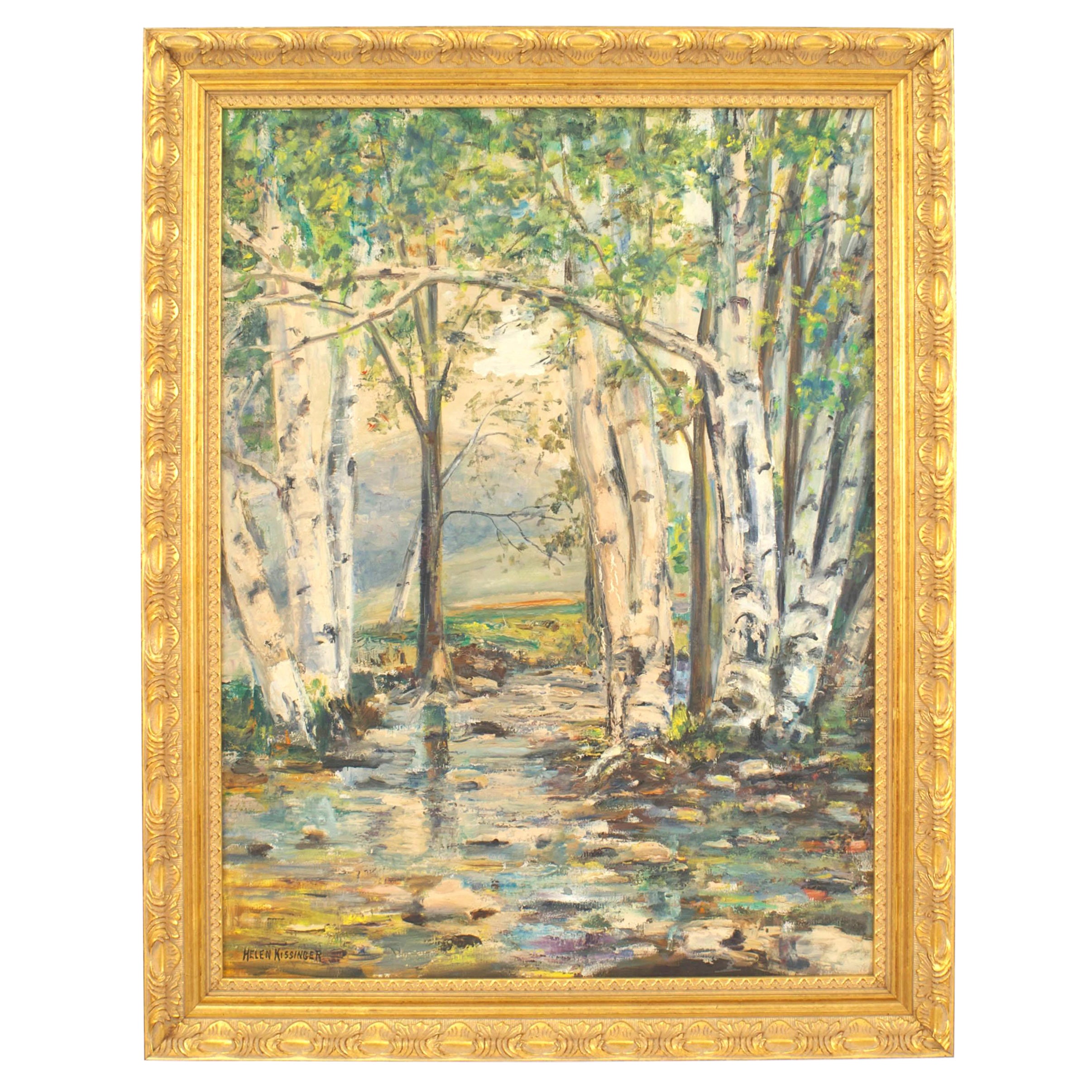 Mid-Century Modern Forest Oil Painting